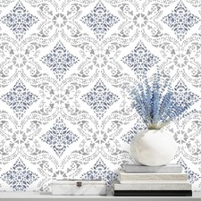 Peel and Stick Wallpaper Blue Wallpaper for Bathroom 15.7Inch X 118.1Inch Boho..