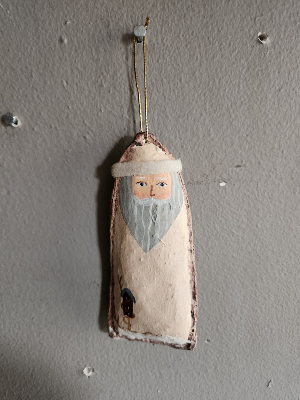Vntage Handmade Paper Mache Folk Art Santa Christmas Ornament Unsure Of Material