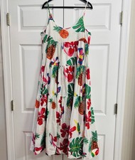 Cooper Ruffle Tiered Maxi Sundress Pineapples Tropical Floral Size Medium 