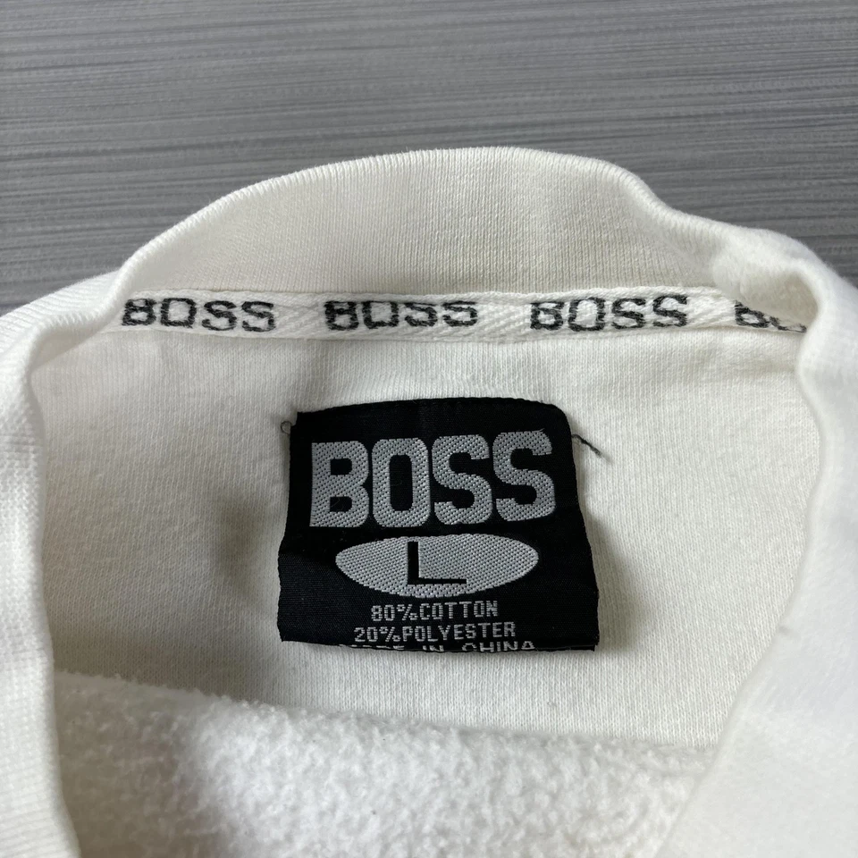 BOSS Hugo Boss Sweatshirt Mens Large White Embroidered Spell Out Logo Pullover - Image 4 of 4