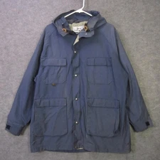 Vintage Woolrich Jacket Mens Large Blue Hooded Parka Field Coat Pockets 90s