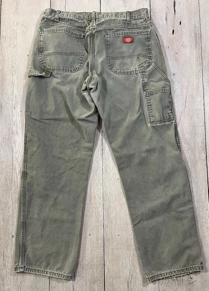 Vintage Dickies Faded Green Canvas Relaxed Fit Work Pants Size 34x34 - Image 4 of 4