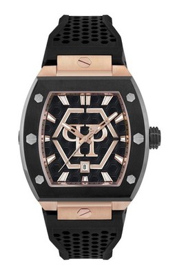 New Philipp Plein Hexagon Phantom Black Rose Gold Mens 44mm Watch PWPUA0124