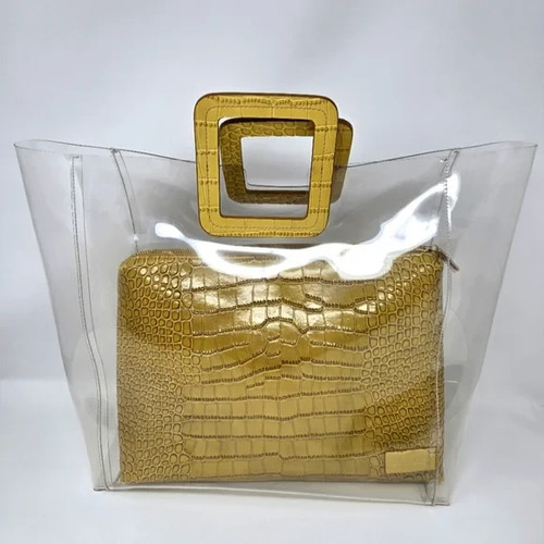 STAUD Shirley Transparent Tote Mustard Beige Bag - Clear Tote & Pouch $210 MSRP