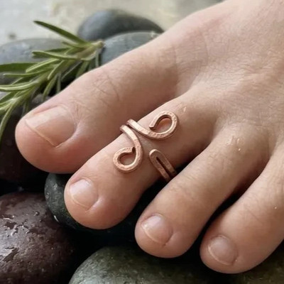 Solid Pure Copper Brass Minimalist Healing Toe Ring, Handmade, Unisex, 2 pc