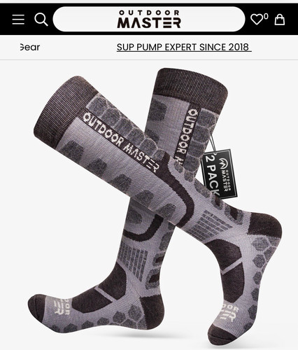 Outdoor Master Men's Merino Wool Compression Ski Socks Knee High Gray XL 2-Pack