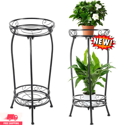 Soporte para plantas para interior y exterior, alto, de metal negro, resistente