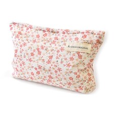Aesthetic Makeup Bag Cotton, Quilted Floral Make up Bags, Travel Toiletry Pink