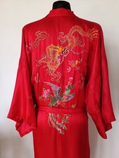 Phoenix Elegant Red Silk Kimono Robe Intricate Embroidery Dragon  Design size L