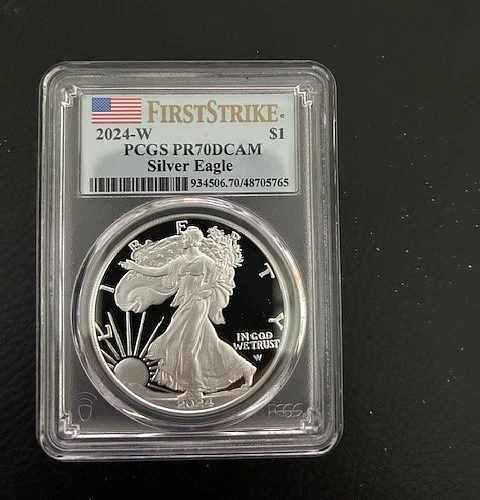 2024 W American Silver Eagle Proof 1oz PCGS PR70 DCAM FIRST STRIKE Flag Label