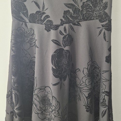 Quiz size 16 BNWT black bardot evening dress with velvet glitter floral Print - Picture 11 of 13