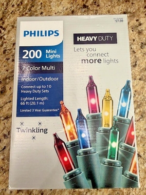 Philips 200 Mini Lights 7-Color Multi Heavy Duty Indoor Outdoor Twinkling NEW