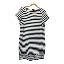 Talbots Petites Striped Sheath Dress Lp Navy Blue White Lace Hem Coastal Preppy