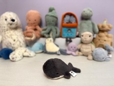 Jellycat Rare Retired Inky / Charcoal Wavelly Whale, New Without Tags, Genuine