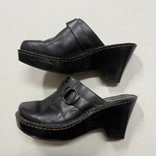 Born Black Leather Wedge Clogs Mules Platform Shoes Womens 8
