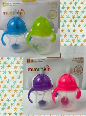 Munchkin Any Angle spill-proof toddler sippy straw cup 6+mth 7oz BPA free 2-pack