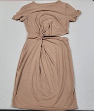 Shein Light Brown Short Sleeve Mid Cut Knotted Short Dress Women's Size S (4)