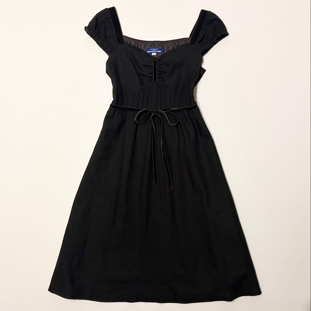 Burberry Blue Label Vestido Manga Francesa Marrón 36 S Cuello Cuadrado...