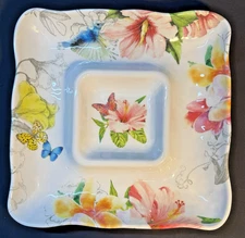 Michel Design Works Butterfly Chip and Dip Melamine Paradise Tray 11x11"