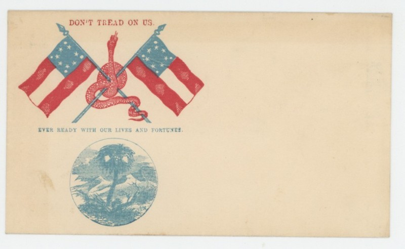 Mr Fancy Cancel UNUSED CSA CIVIL WAR PATRIOTIC DON'T TREAD ON US FLAG & SNAKE D