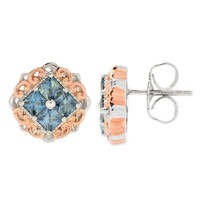 Cavill Damen Ohrringe Silber 925 Petrol Saphir 1,44Ct Quadratisch