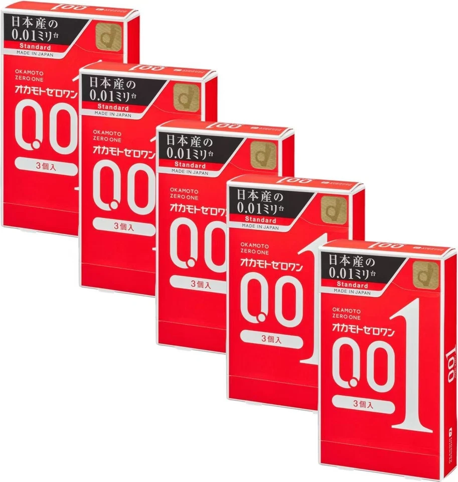 Paquete de 5 preservativos ultrafinos Okamoto 001 / paquete de 10 - regular / grande / lubricado Foto 2 de 4