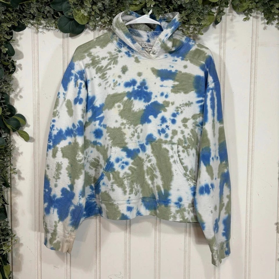 So Nikki Tie Dye Sudadera con Capucha Mujer XL Pullover Sudadera Azul Verde Informal Hippie Foto 2 de 4