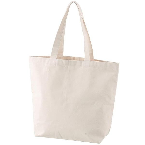 Basic Standard Tote Bag Canvas Cotton Shoulder Bag Gusseted Solid White FS