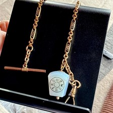 Antique Masonic HTWSSTKS Rose Gold Fill Watch Fob Chalcedony SBC GF Watch Chain
