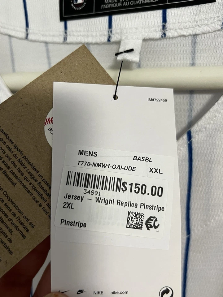 David Wright 纽约大都会队复制品白色细条纹球衣尺寸 2XL — 第 3/3 张图片