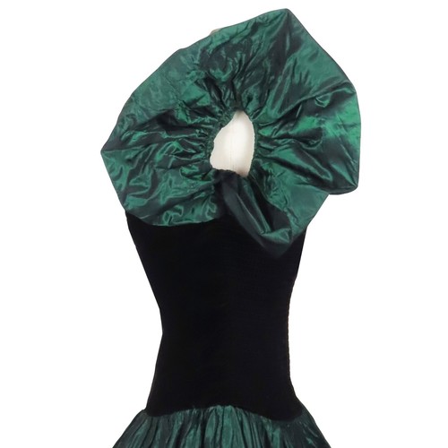 Vintage 80s Green Taffeta Black Velvet Bubble Full Skirt Prom Party Dress XXS XS - Picture 12 of 12