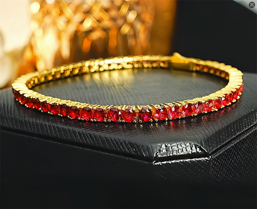 Round Ruby Sterling Silver Bracelet Lab-Created Rose Red Corundum Ruby Bracelet - Picture 2 of 2