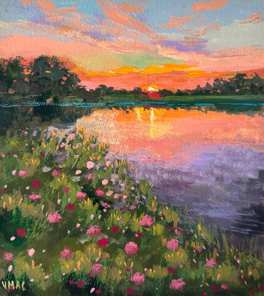 Original Landscape Painting Impressionism Signed Sunset