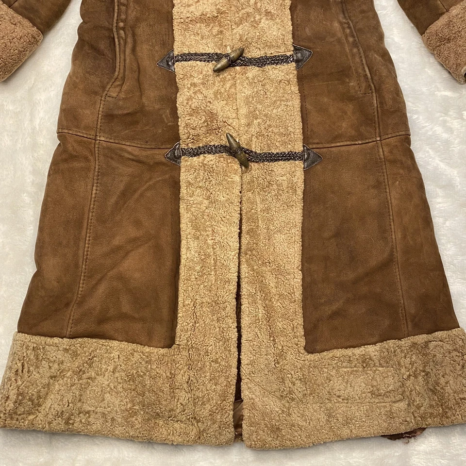 Abrigo de cuero forrado de piel vintage con rizado de cordero trampero boho cálido hecho a mano Foto 3 de 4