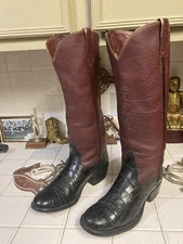 CUSTOM SHOP ALLIGATOR Western Cowboy Black/Burgundy Buckaroo Boots 8-8.5D