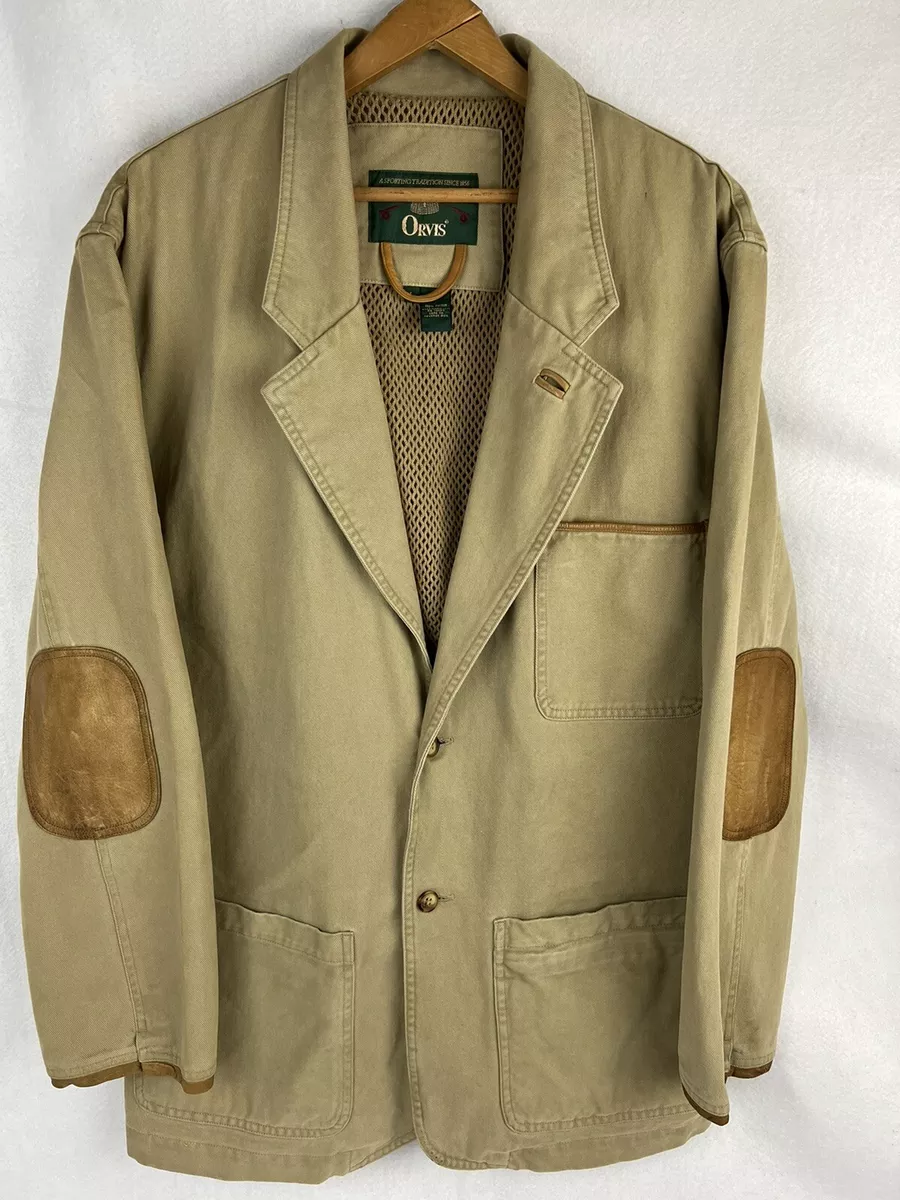 Vtg Orvis L Tall Zambezi Twill Cotton Leather Fishing Safari Blazer Jacket