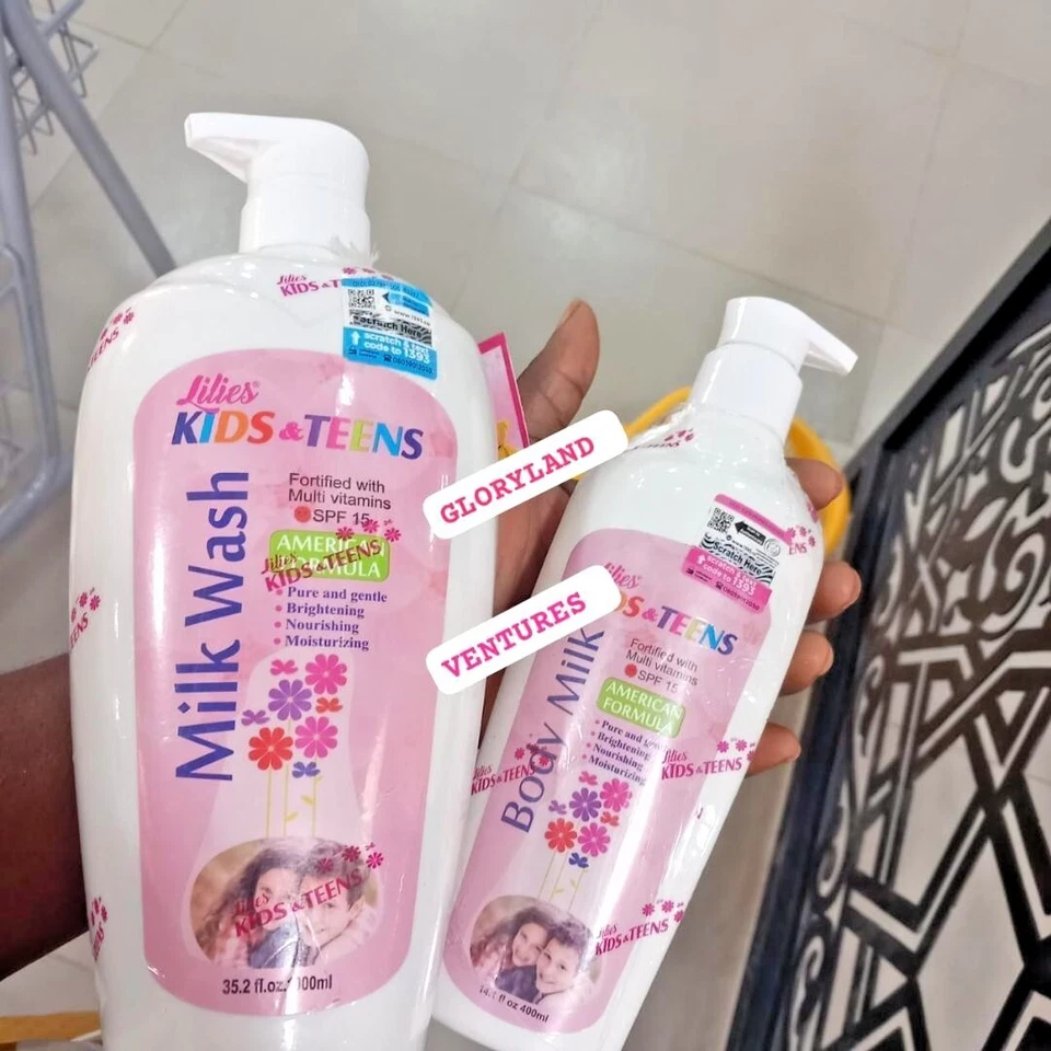 PLUS LILIES KIDS AND TEENS BODY MILK 400ml + SHOWER MILK WASH 1000ML SPF 15 (2Pcs).