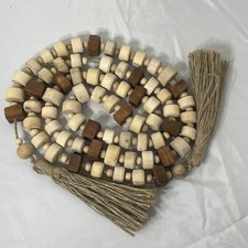 Farmhouse Wooden Bead Garland With Tassels 6 Foot Strand 2 Color Home Decor