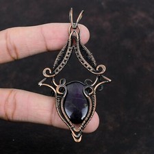 Sugilite Gemstone Wire Wrapped Pendant Copper Handmade Jewelry For Women 3.58"
