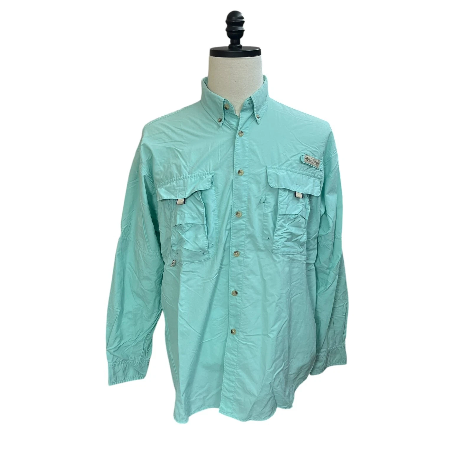 Columbia PFG Fishing Shirt Men Medium Seafoam Green Vented Lightweight Button Up