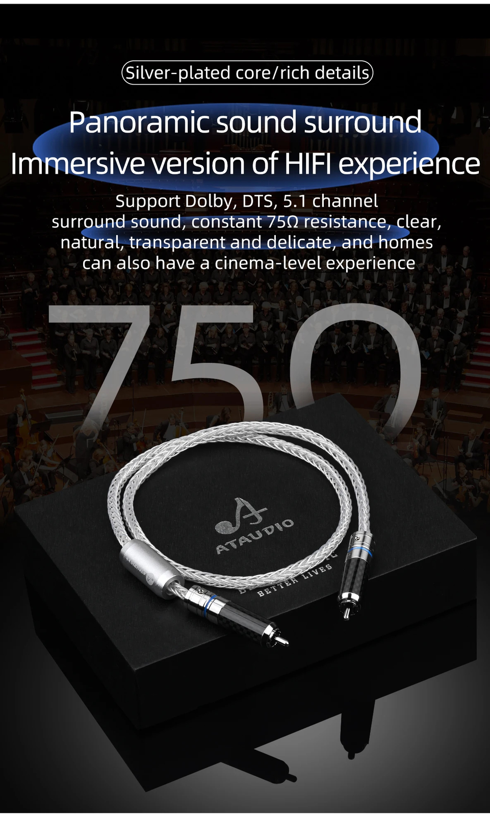 HIFI pure single crystal silver coaxial cable HiFi RCA 75 ohm digital subwoofer