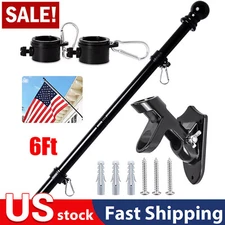 6Ft Flag Pole Kit Flag Pole House Porch Black Holder Wall Mounting Bracket New