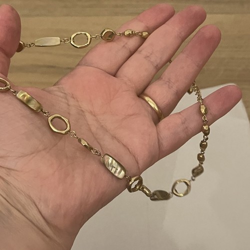 GOLD METAL WITH BROWN/CREAM STONES M&S NECKLACE WITH SECURE LOBSTER CLASP