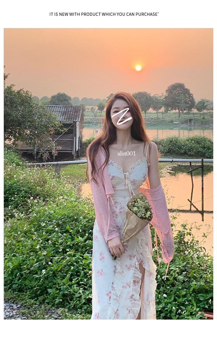 Summer Floral Women Slip Dress Midi Elegant Slim Camisole