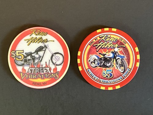 2 Different Reno Hilton Casino Chip $5 Street Vibrations 1998 2002