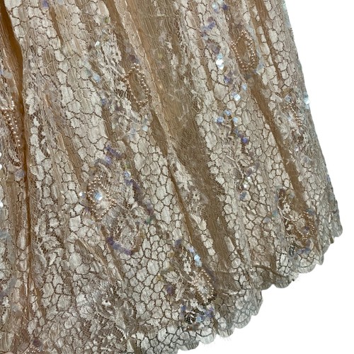 Vintage 1990s Rina di’Montella Silk Lace Overlay Beaded Dress Size 8 Nude Pink - Picture 11 of 17