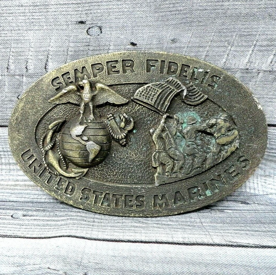 Marines de los Estados Unidos Semper Fidelis Hebilla de Cinturón Militar De Colección Años 70. CVB242 Foto 2 de 4