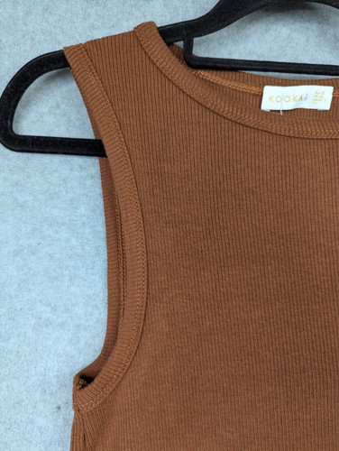 Kookai Dress Womens 12 Brown Ribbed Long Bodycon Sleeveless Cut Out Section New - Picture 8 of 17