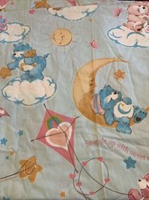 VTG 1982 Care Bears Twin Flat Fitted Sheet Clouds Blue Pink Balloon Rainbow