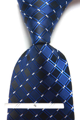 Classic Checks Plaids Blue Silver JACQUARD WOVEN 100% Silk Men's